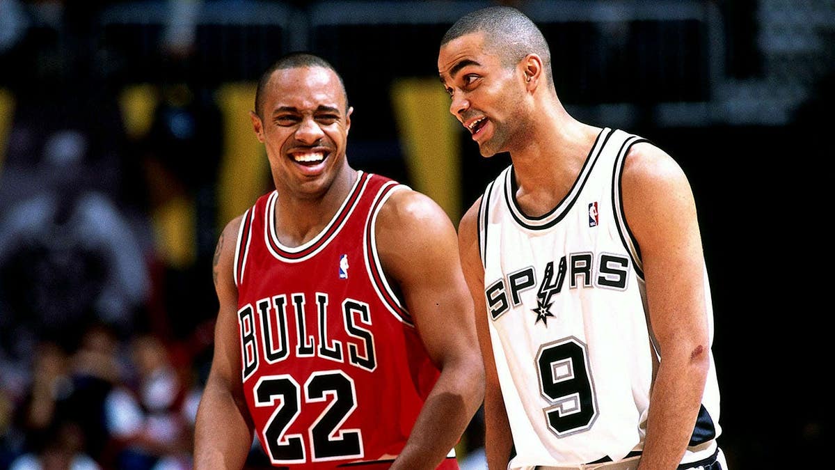 Jay Williams and Tony Parker laughing during the 2003 Rookie Challenge game in Atlanta