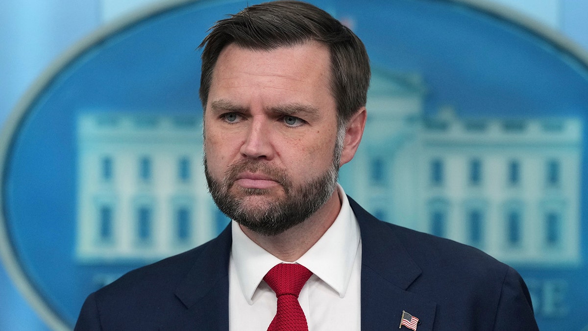 Vice President JD Vance listening during a press briefing in the James Brady Press Briefing Room at the White House