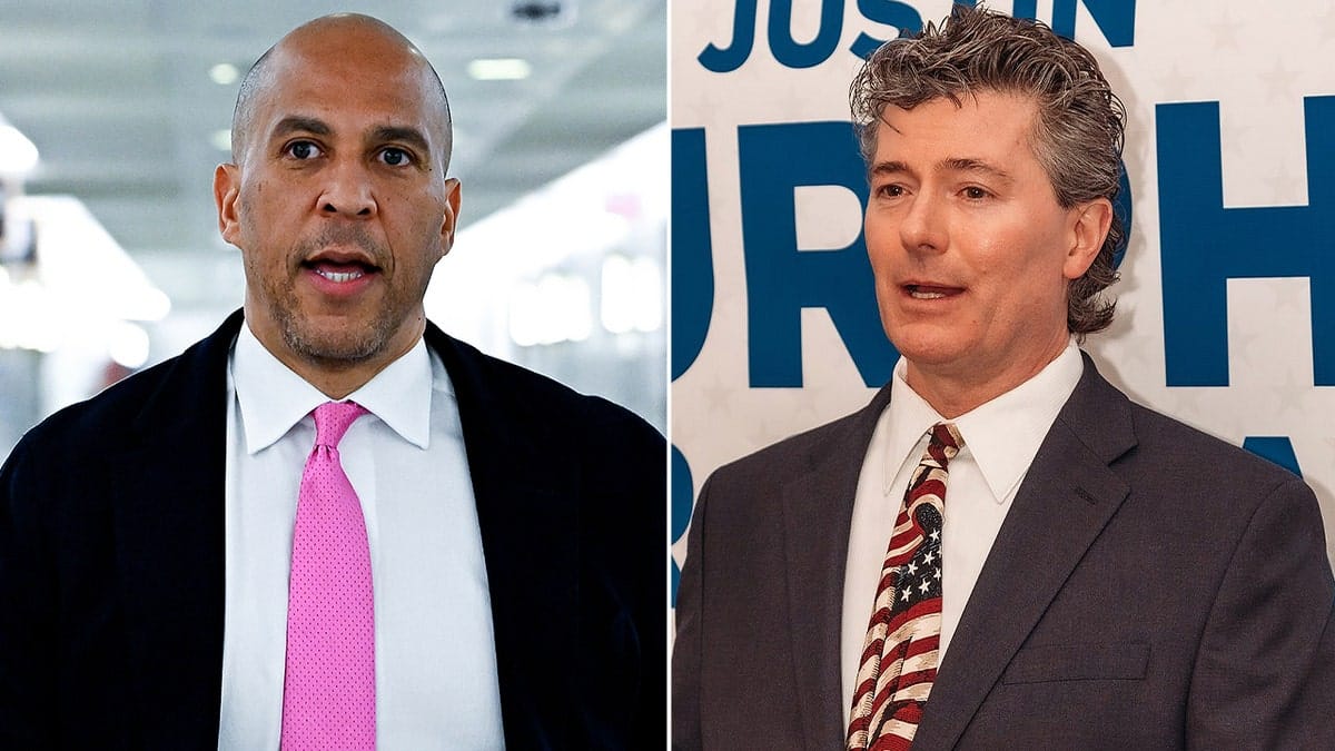 Sen. Cory Booker, D-NJ, (left) and GOP candidate for US Senate in New Jersey Justin Murphy (right)