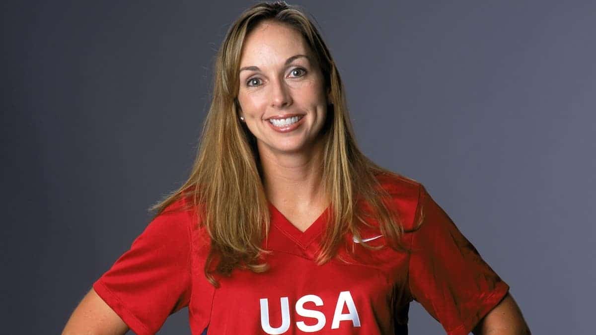 Softball player Leah O'Brien-Amico posing for a portrait indoors.