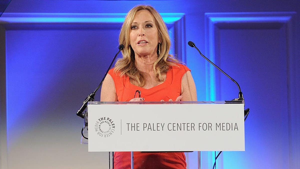 ESPN anchor Linda Cohn speaking on stage at the Paley Prize Gala in New York City