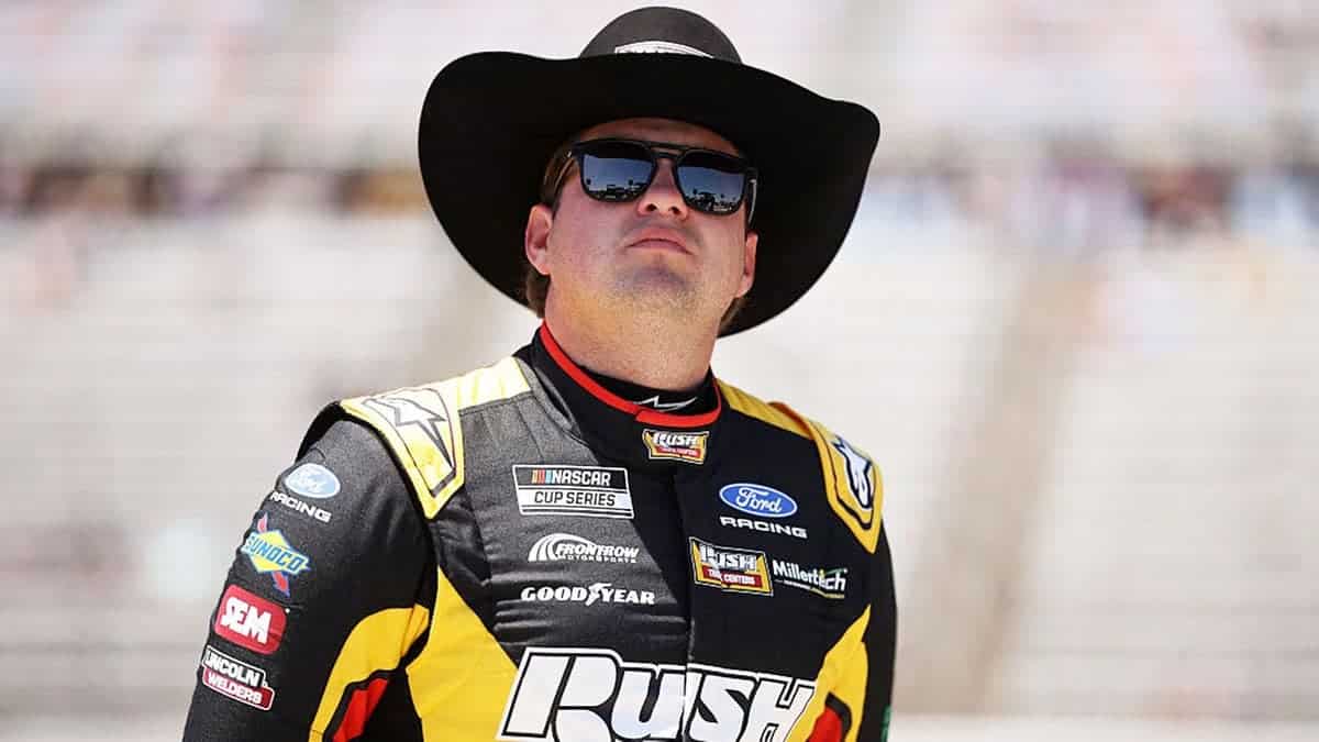 Noah Gragson looking on during NASCAR Cup Series qualifying at Texas Motor Speedway