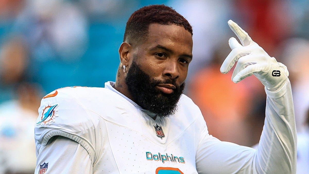 Odell Beckham Jr. warming up on the field at Hard Rock Stadium