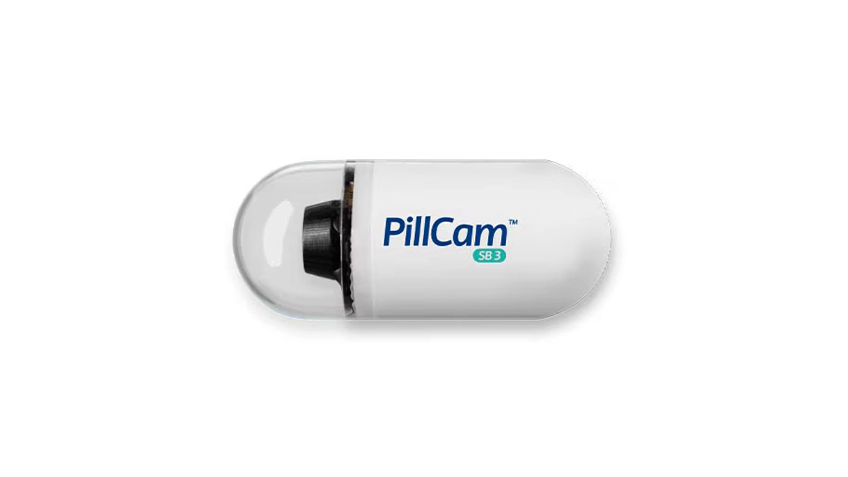 A capsule endoscopy device used to view the digestive tract.