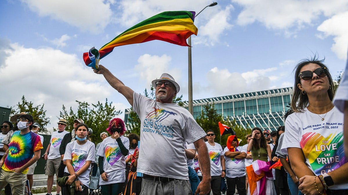 Members and supporters of the LGBTQ community attending the Say Gay Anyway rally in Miami Beach