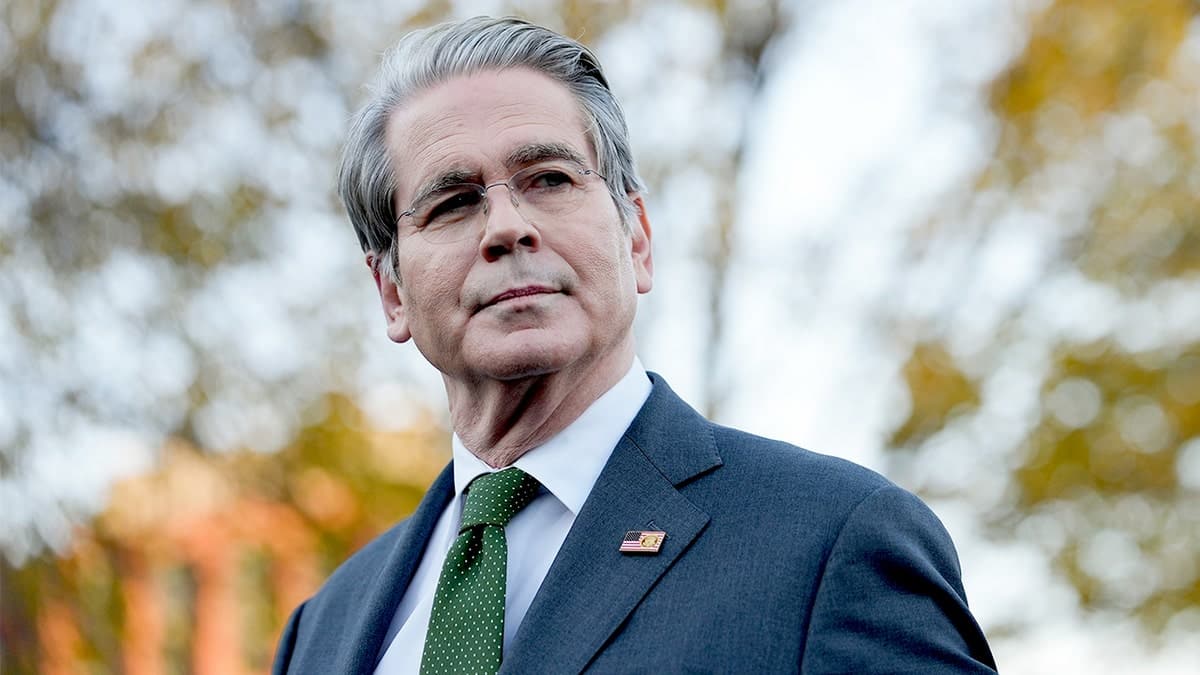 Treasury Secretary Scott Bessent speaking to reporters outside the White House
