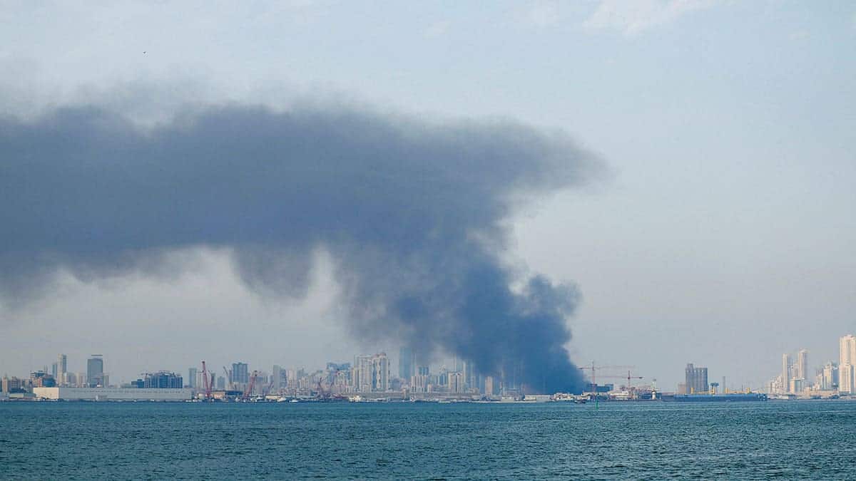 Smoke rises after Iranian missile attacks in Bahrain