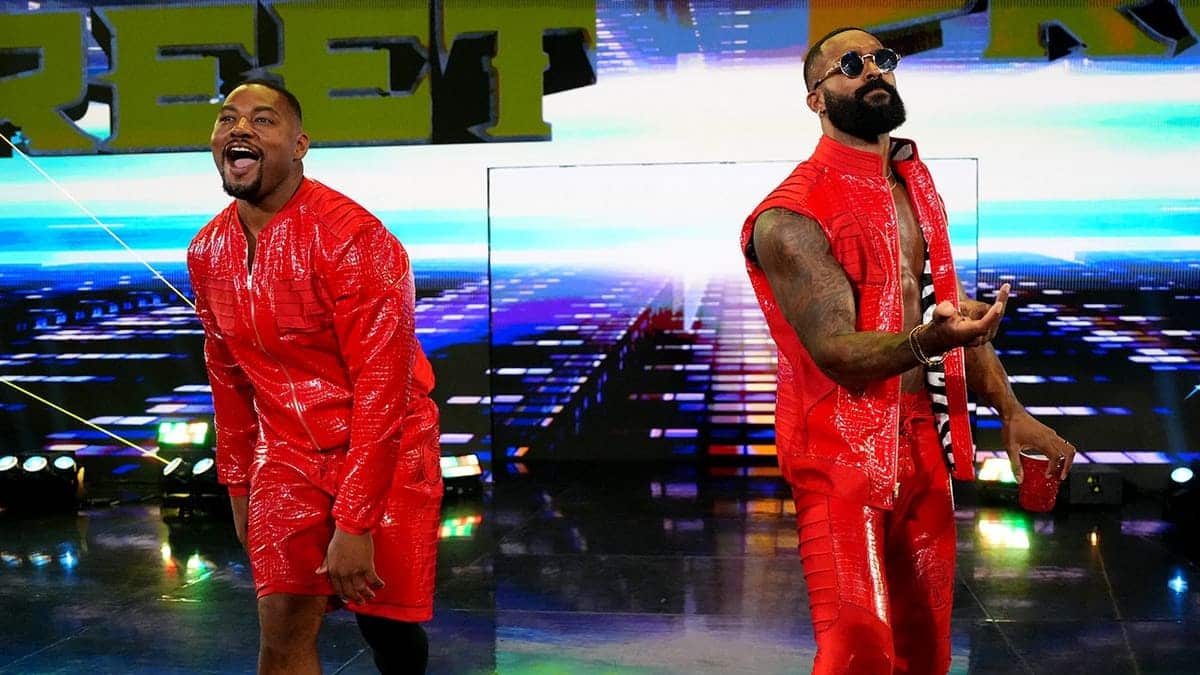 The Street Profits Angelo Dawkins and Montez Ford walking to the ring at Thompson-Boling Arena