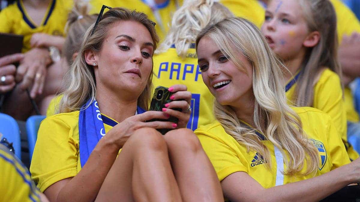 Maja Nilsson and Camilla Sjodahl-Essen watching a FIFA World Cup match at Samara Arena