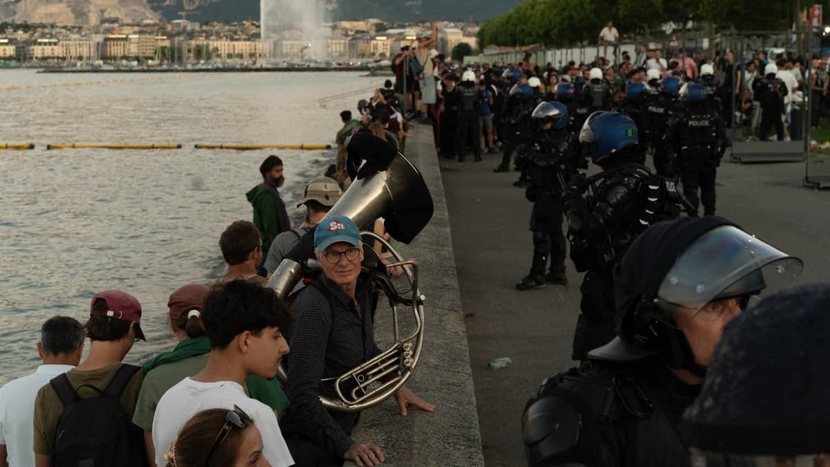 Police encircled and controlled protesters during the No G7 demonstration in Geneva, Switzerland.