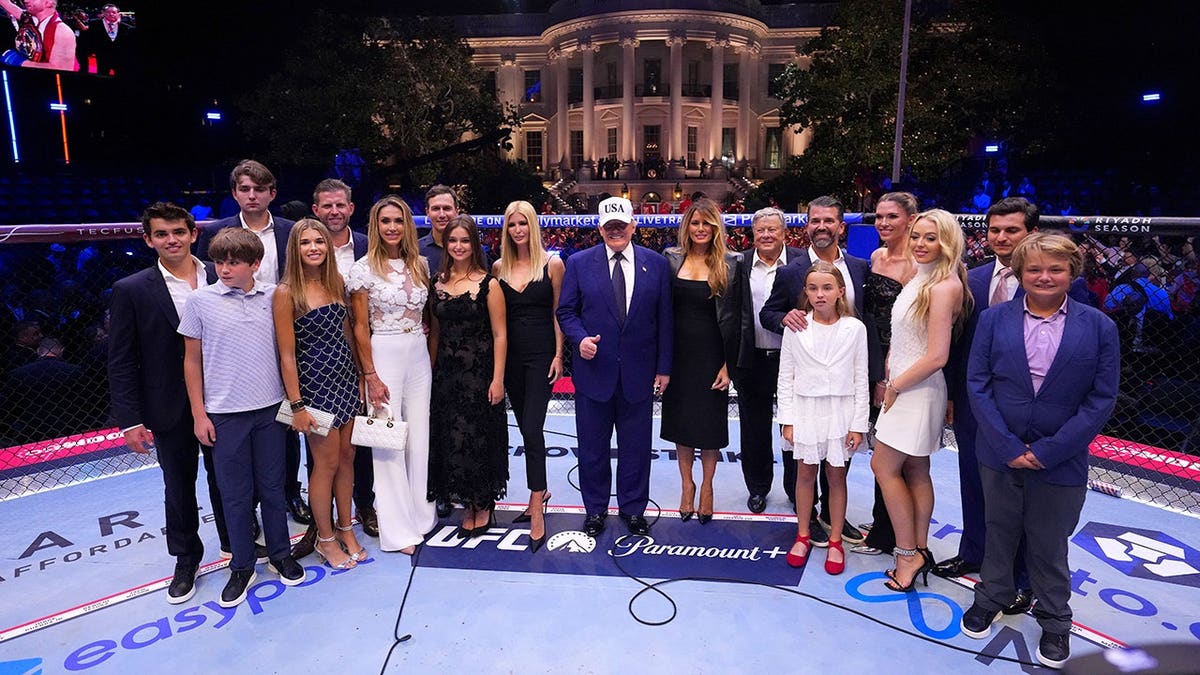 President Donald J. Trump and family posing for a photo in the Octagon at the White House