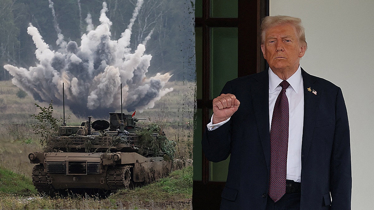 side by side image of Howitzer tank and Donald Trump