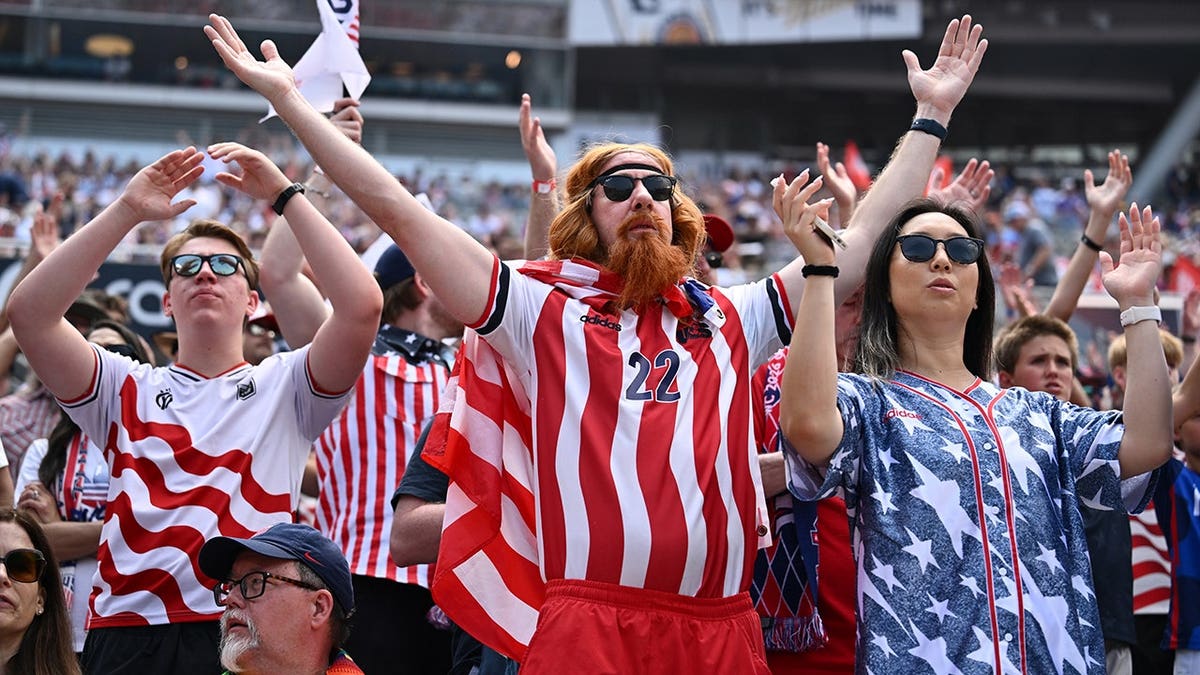 Fans of United States cheer prior to international friendly match at Soldier Field in Chicago