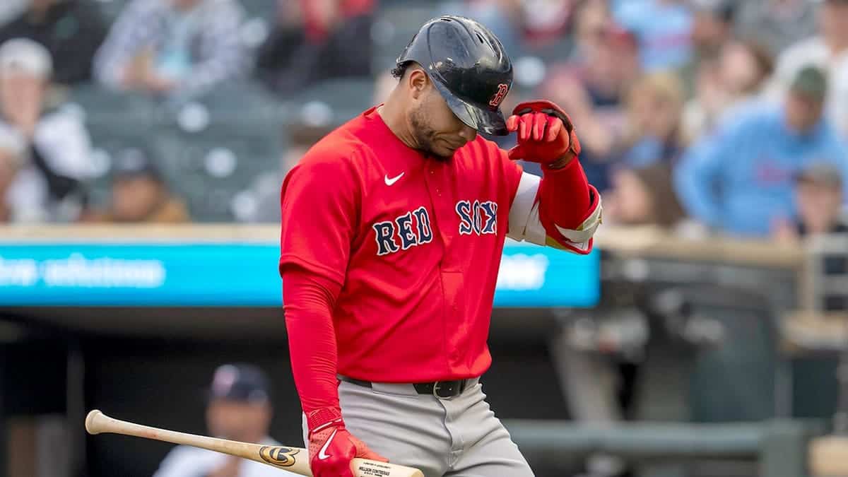 Willson Contreras looking on after striking out at Target Field