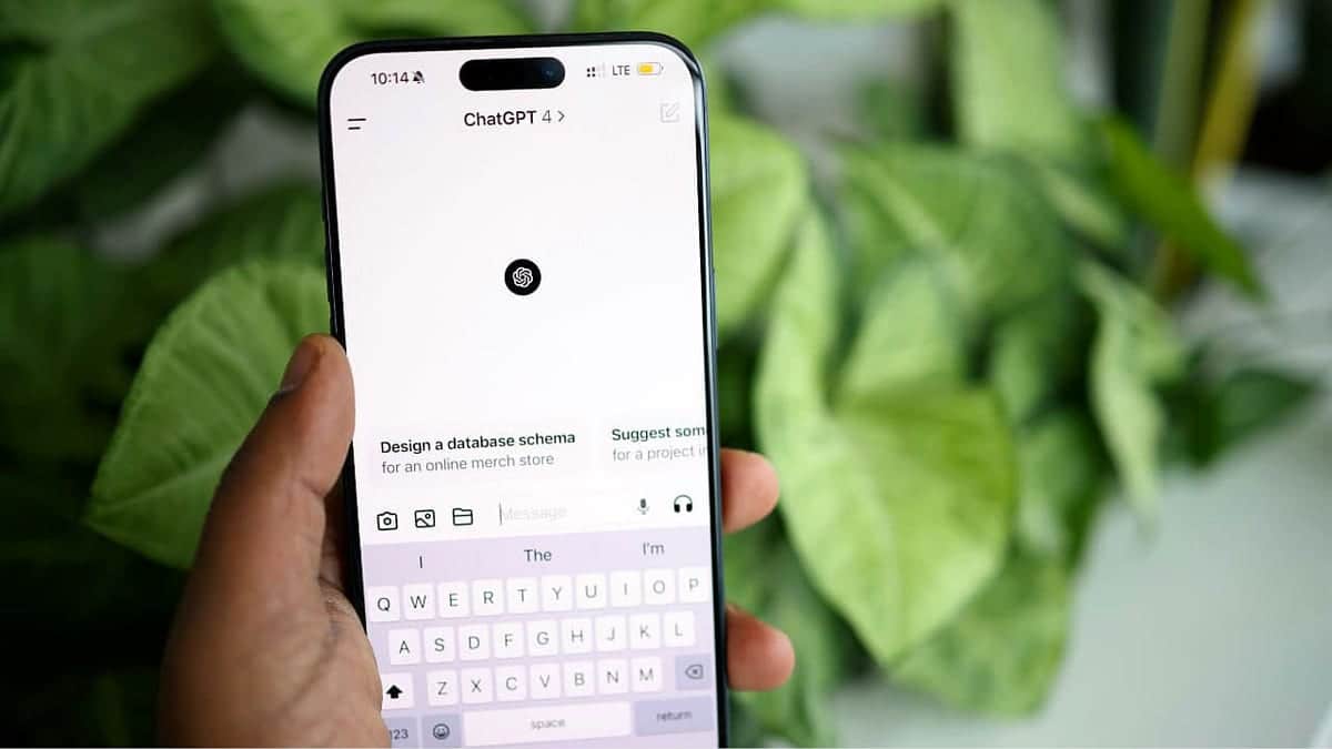 The ChatGPT app is opened on a smartphone.