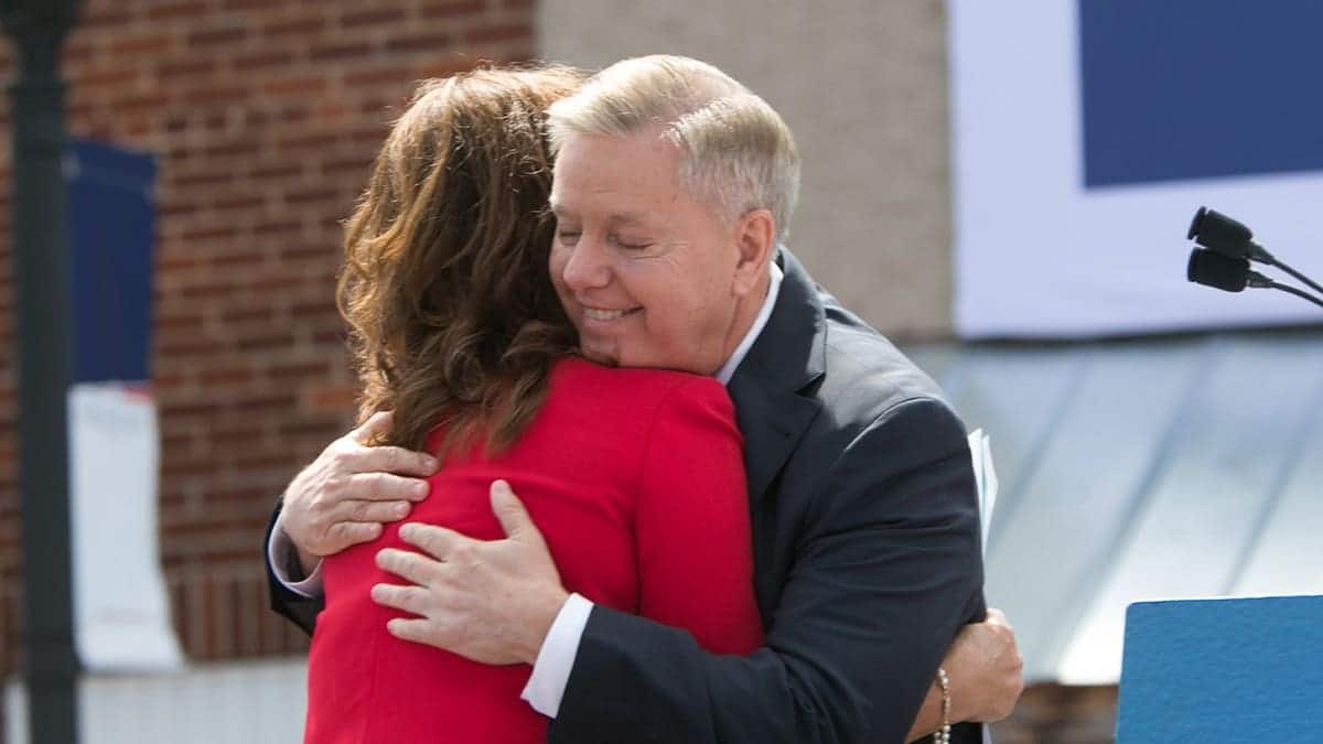 Lindsey Graham hugs his sister Darline Graham Nordone