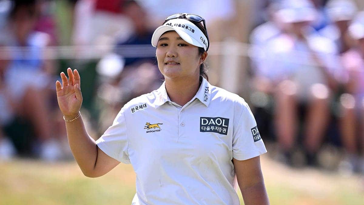 Haeran Ryu reacts on the 18th green at Evian Resort Golf Club.