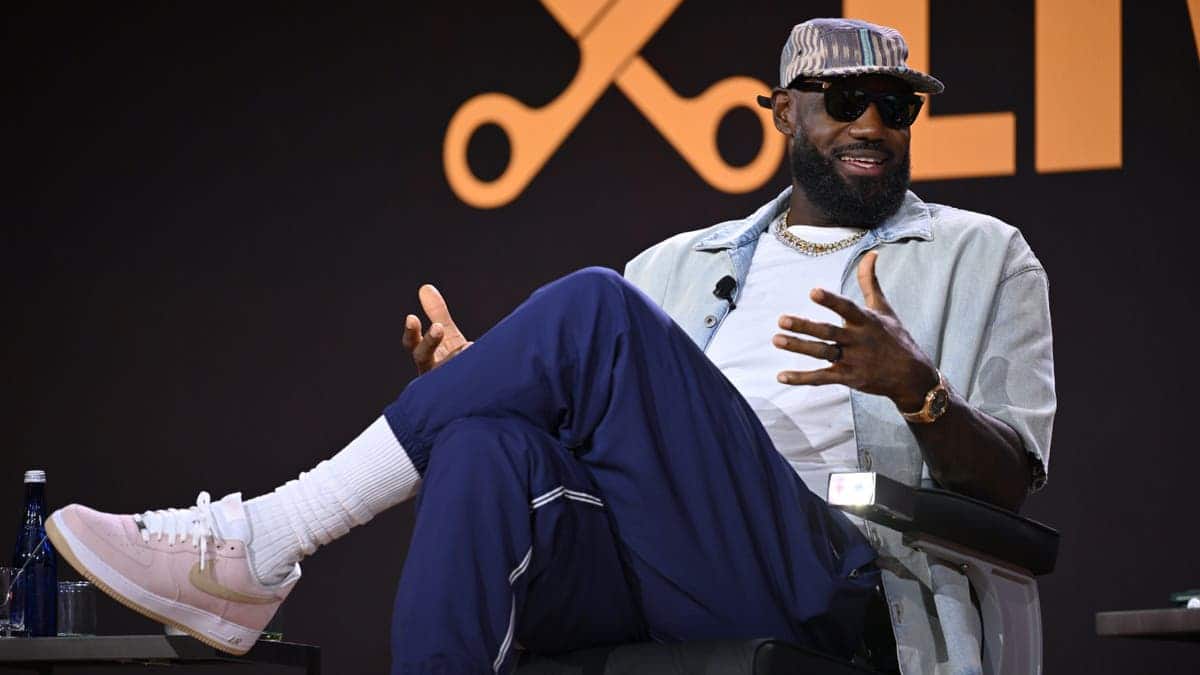 LeBron James speaks onstage during The Shop Live panel at Fanatics Fest NYC.