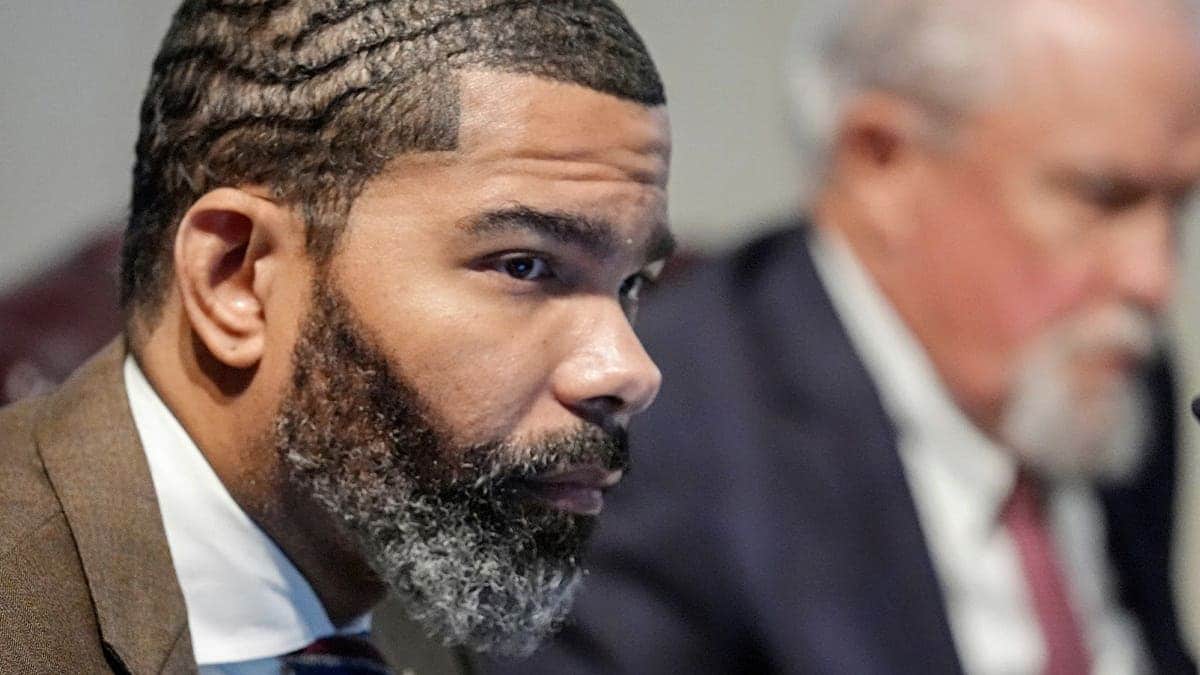 Jackson Mayor Chokwe Antar Lumumba listens to the weekly Jackson City Council meeting at city hall in Jackson, Miss., Tuesday, Nov. 19, 2024.