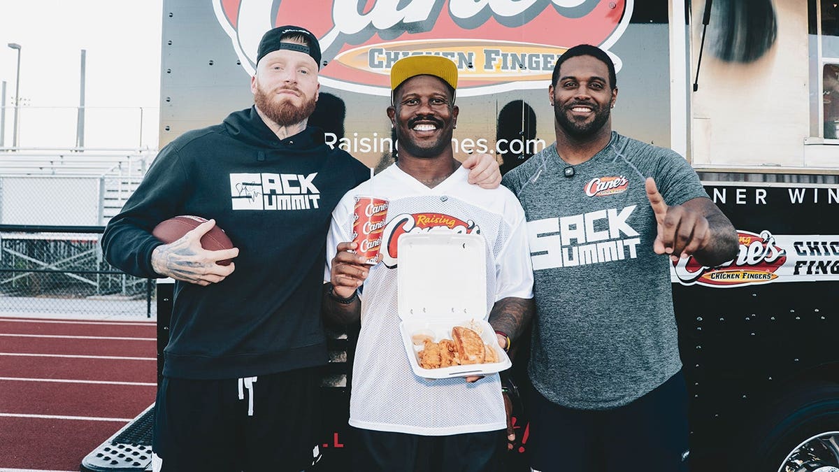 Maxx Crosby, Von Miller and Cam Jordan at Sack Summit