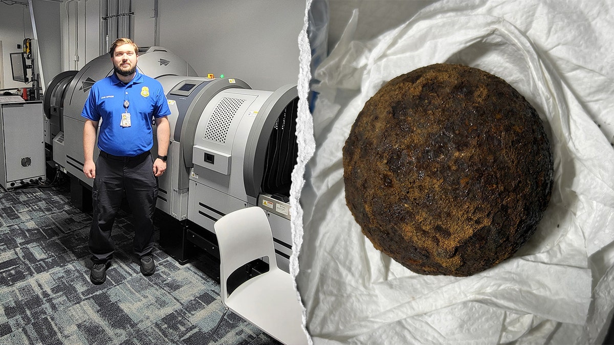 Split image of Dupree, Civil War era cannonball