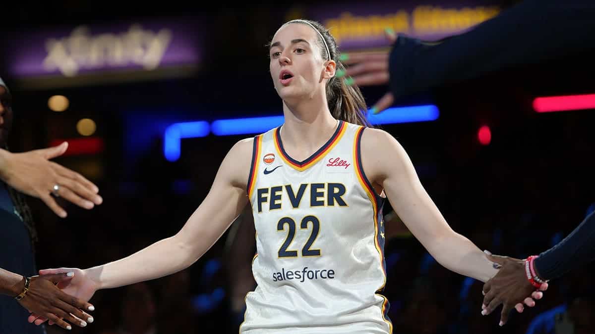 Caitlin Clark is introduced before a game.