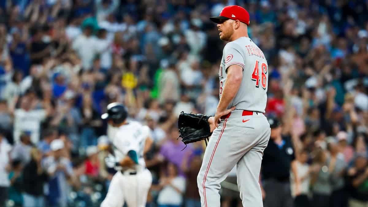 Caleb Ferguson stands on the mound at T-Mobile Park.