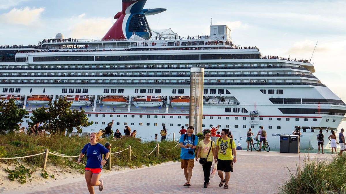 Carnival cruise ship departs Miami Beach.