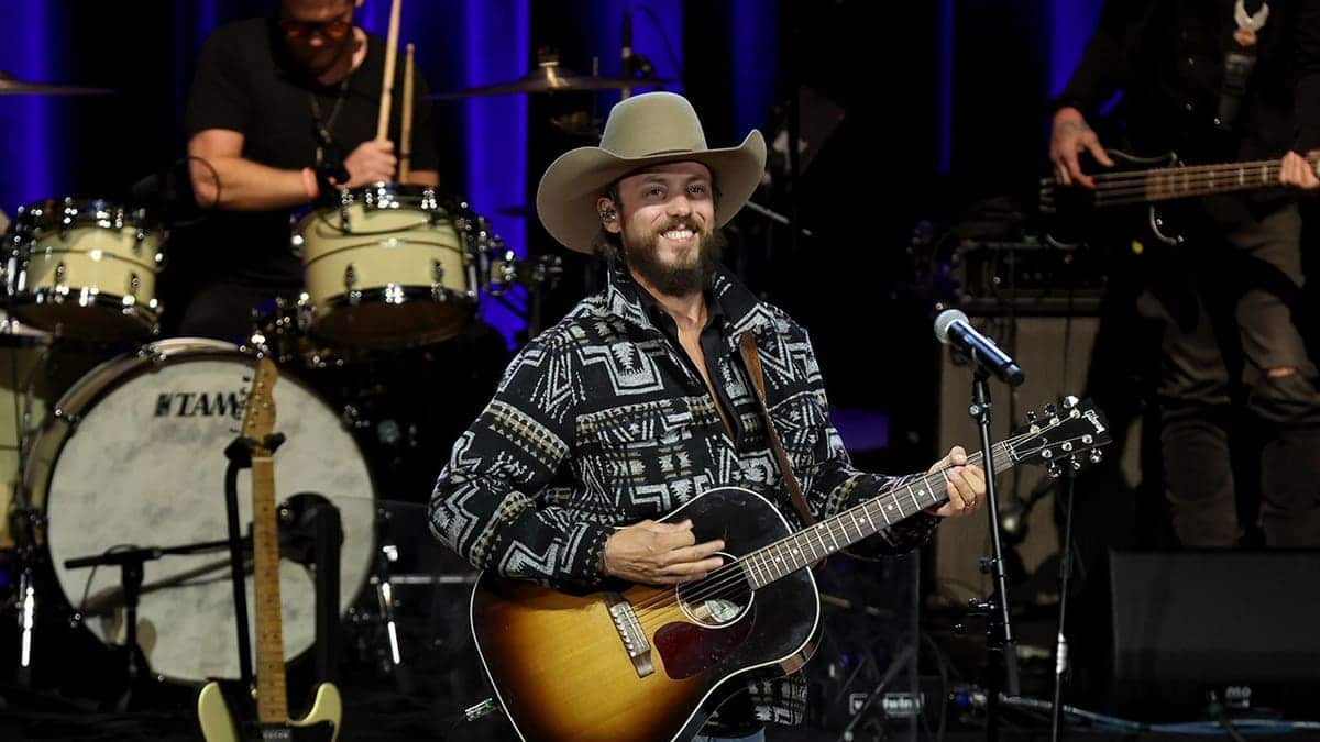 Chris Janson performing onstage in Nashville, Tennessee.