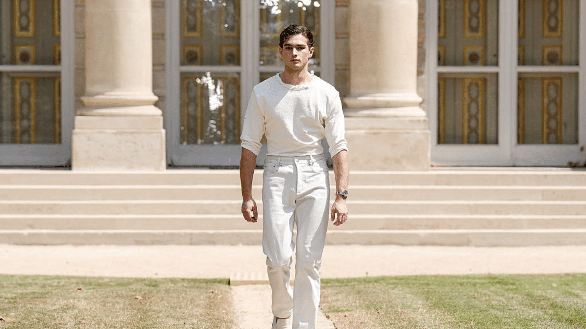 Clavicular walks the runway in a fashion show in Paris.
