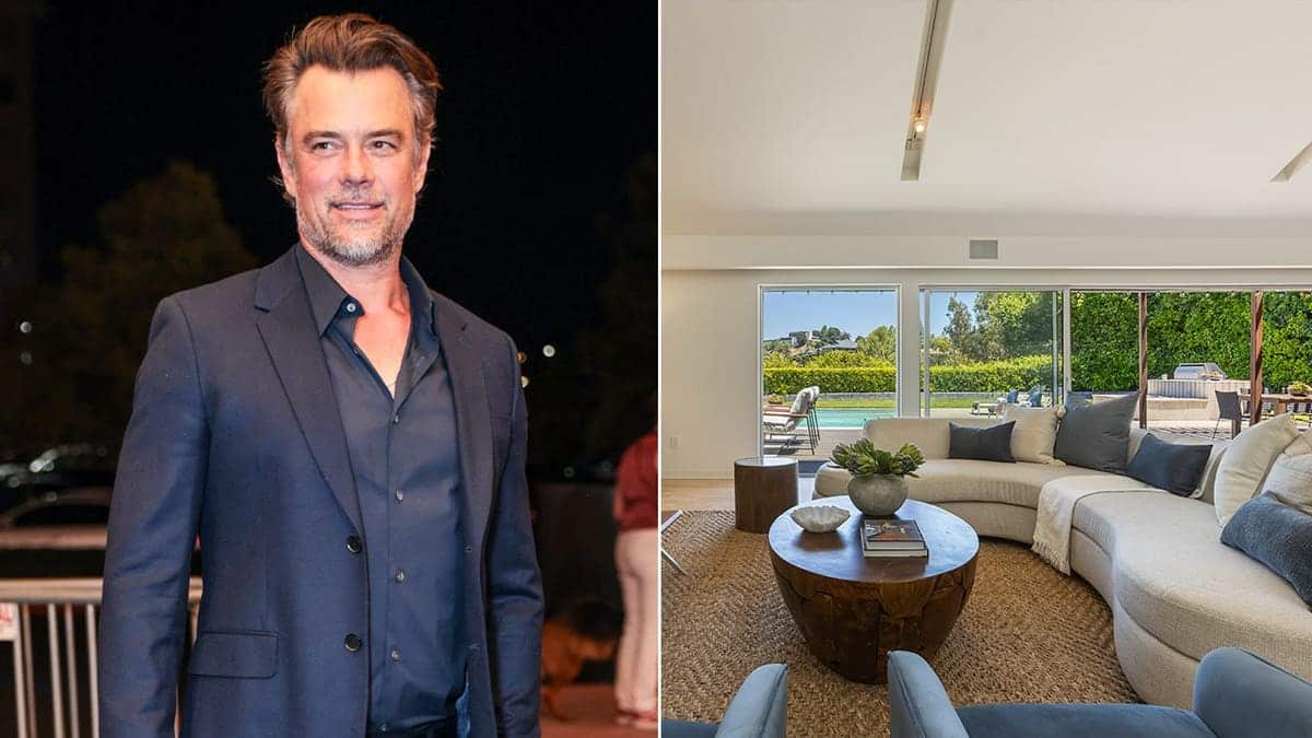 A split image of Josh Duhamel and his home.