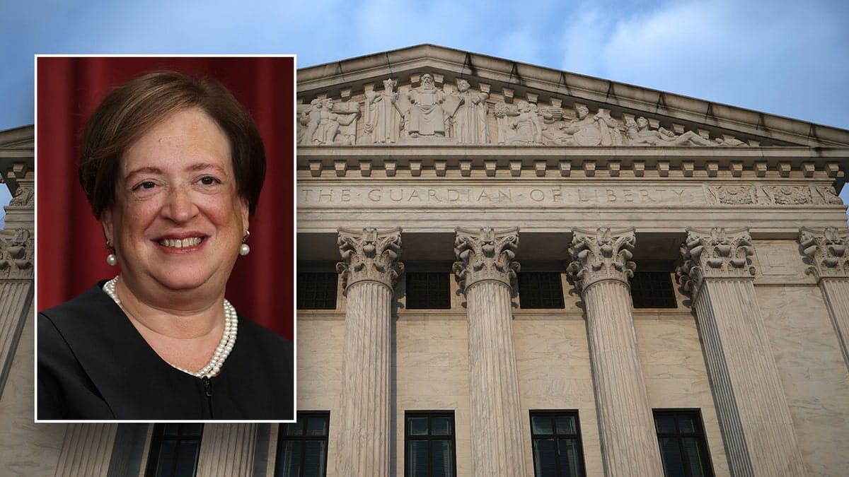 Justice Elena Kagan, inset, Supreme Court building, background