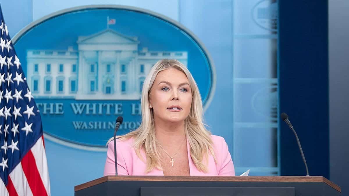 White House Press Secretary Karoline Leavitt speaks during a press briefing