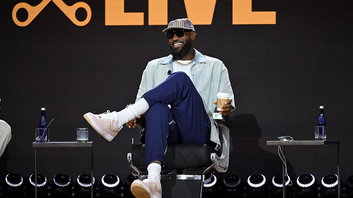 LeBron James speaks onstage at a panel in New York City.
