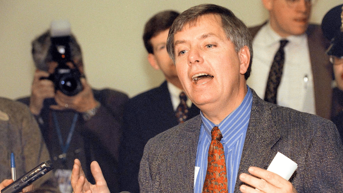 U.S. Representative and member of the House Judiciary Committee Lindsey Graham, R-S.C., talks to reporters after a meeting of the
