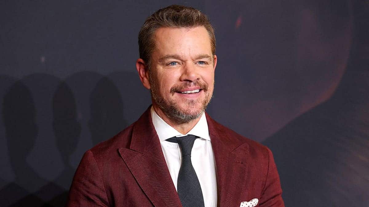 Matt Damon stands at the Paris premiere in Paris, France.