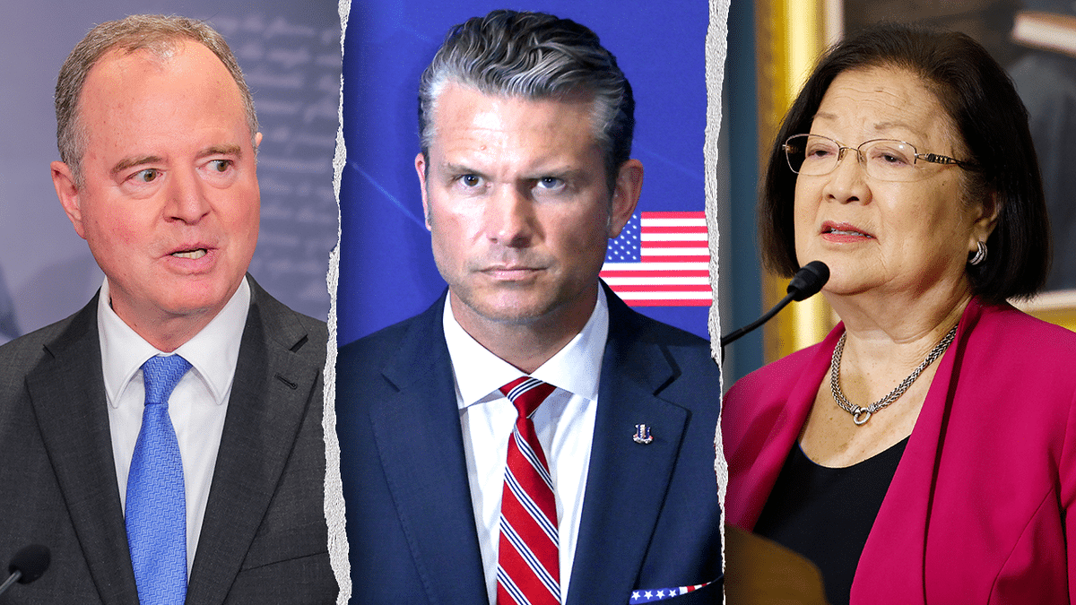 Adam Schiff, Pete Hegseth and Mazie Hirono side by side