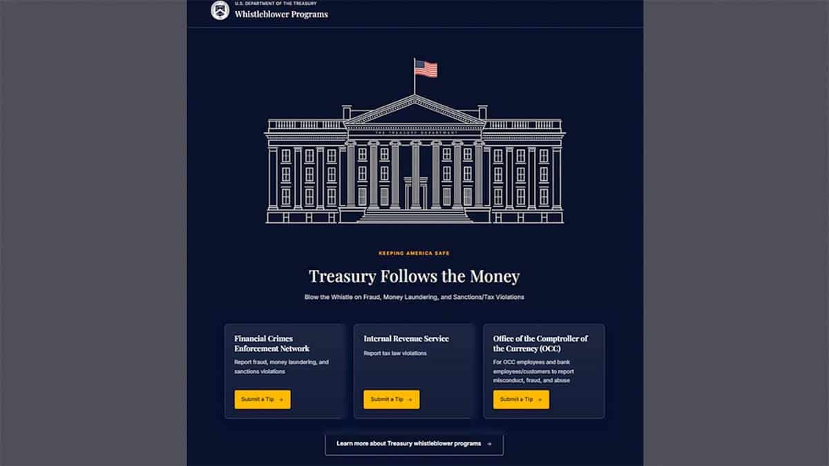 Treasury department webpage