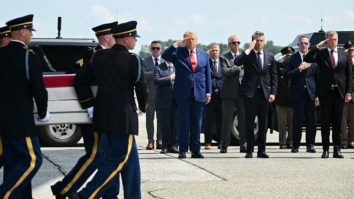 President Donald Trump salutes U.S. service member killed in action