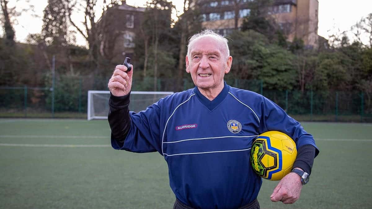 The world's oldest footage referee is still dishing out red and yellow cards.