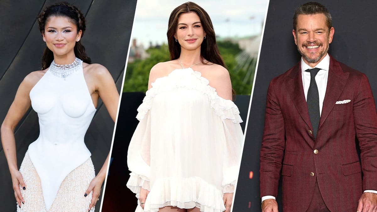 A three-way split of Zendaya, Anne Hathaway and Matt Damon