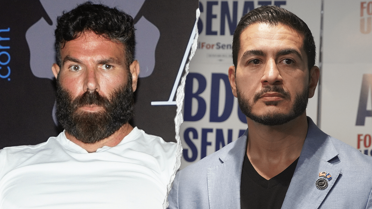 Split image showing Abdul El-Sayed speaking and Dan Bilzerian standing in India.