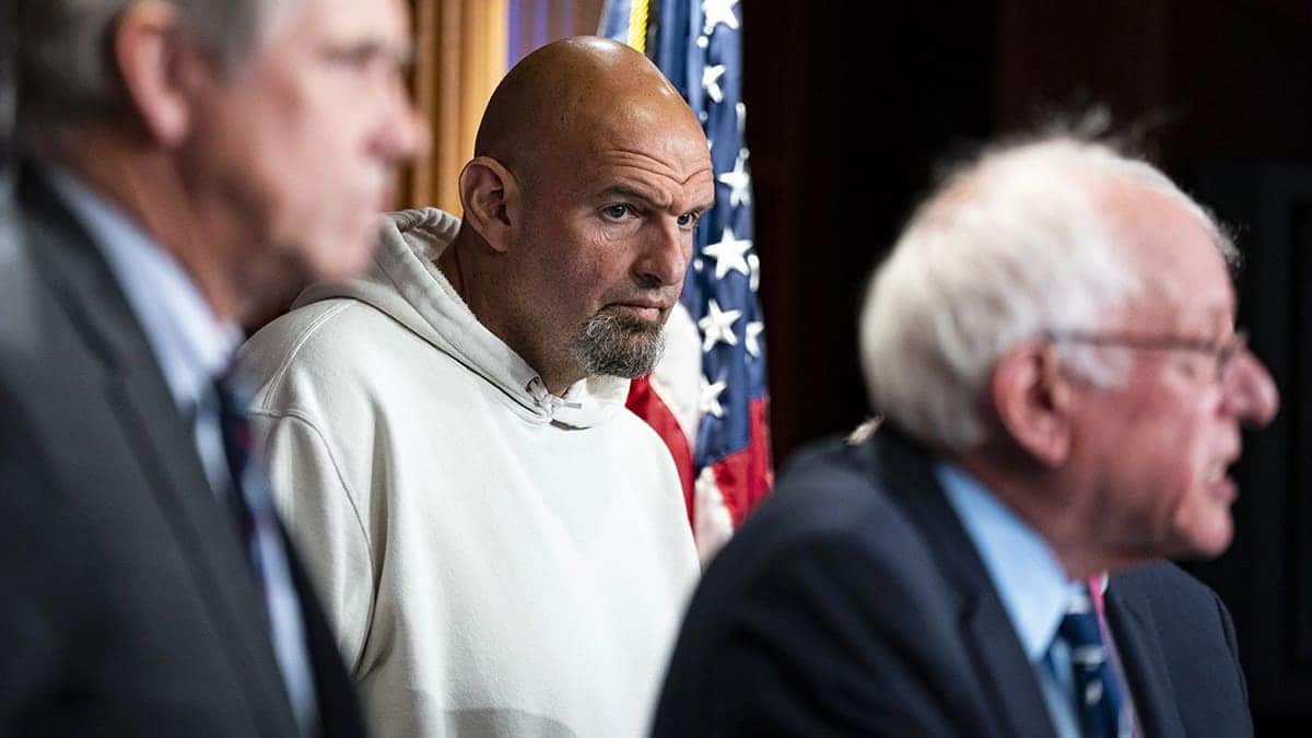 John Fetterman and Bernie Sanders speak in Senate