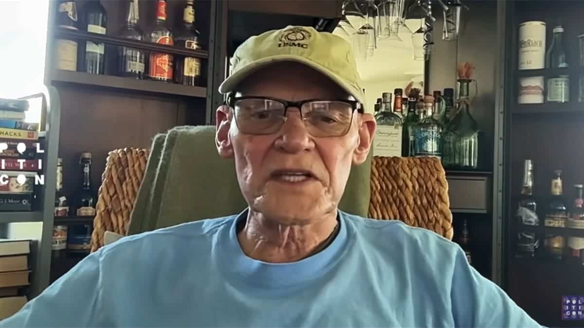 James Carville speaks in a video frame against a plain background.