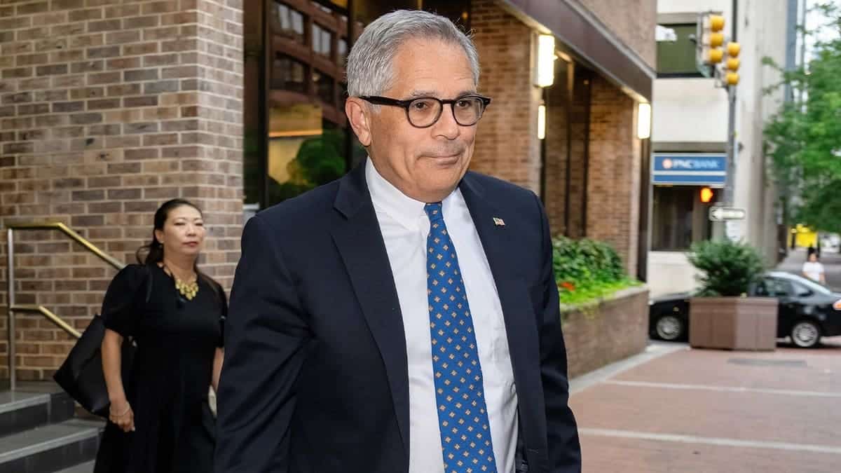 District Attorney of Philadelphia Larry Krasner is seen leaving Fox 29's