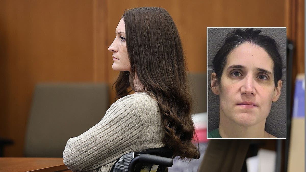 Photo inset of Lindsay Clancy and a booking photo of Andrea Faust