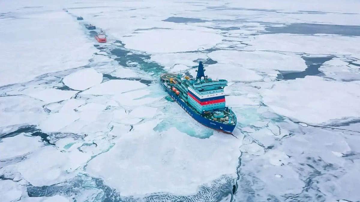 A Russian vessel navigates Arctic waters