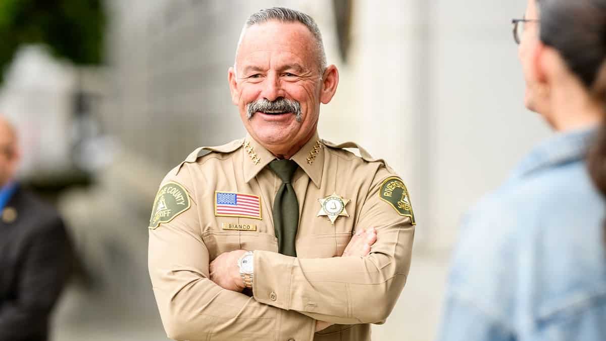 Riverside County Sheriff Chad Bianco arrives at the Supreme Court of California for a hearing about his seizure and recount of more than half a million 2025 election ballots on Monday, Aug. 24, 2026, in San Francisco.