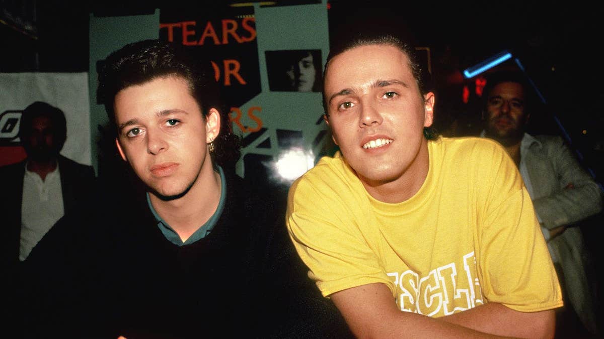 Tears for Fears sitting next to each other in 1985 in New York City.