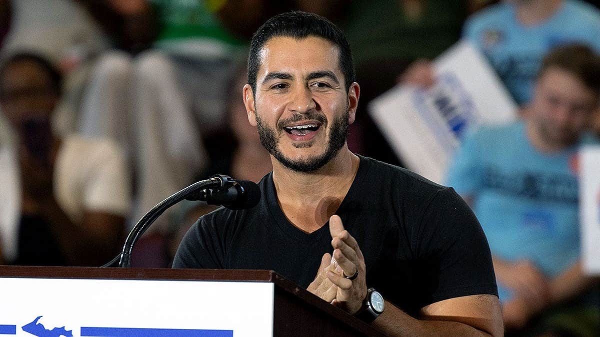 Abdul El-Sayed speaks at a unity rally in Detroit.